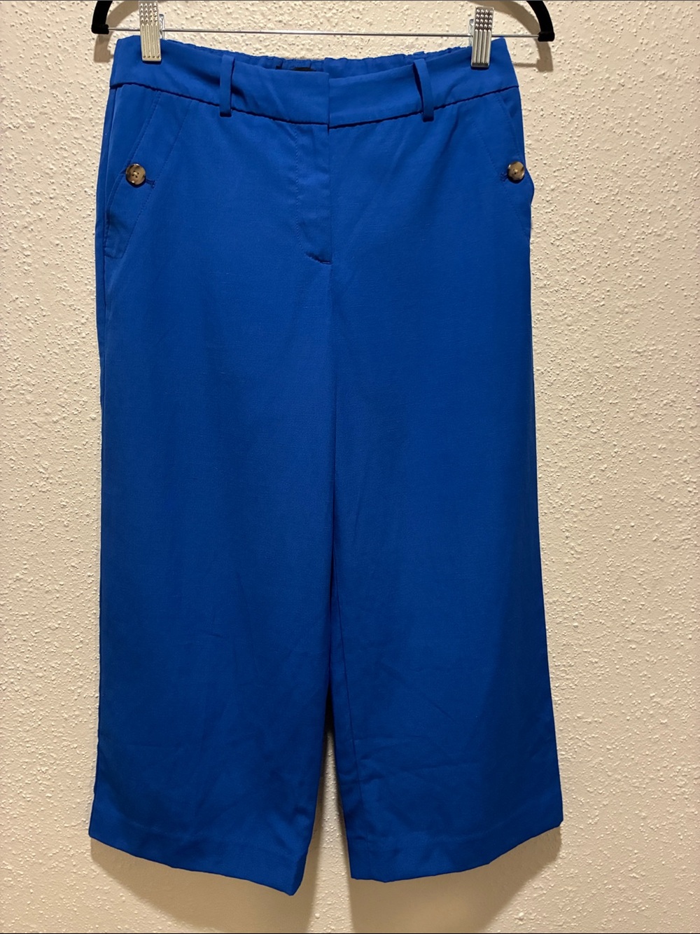 Talbots Royal Blue Elastic Waist Cropped Linen Blend Pants